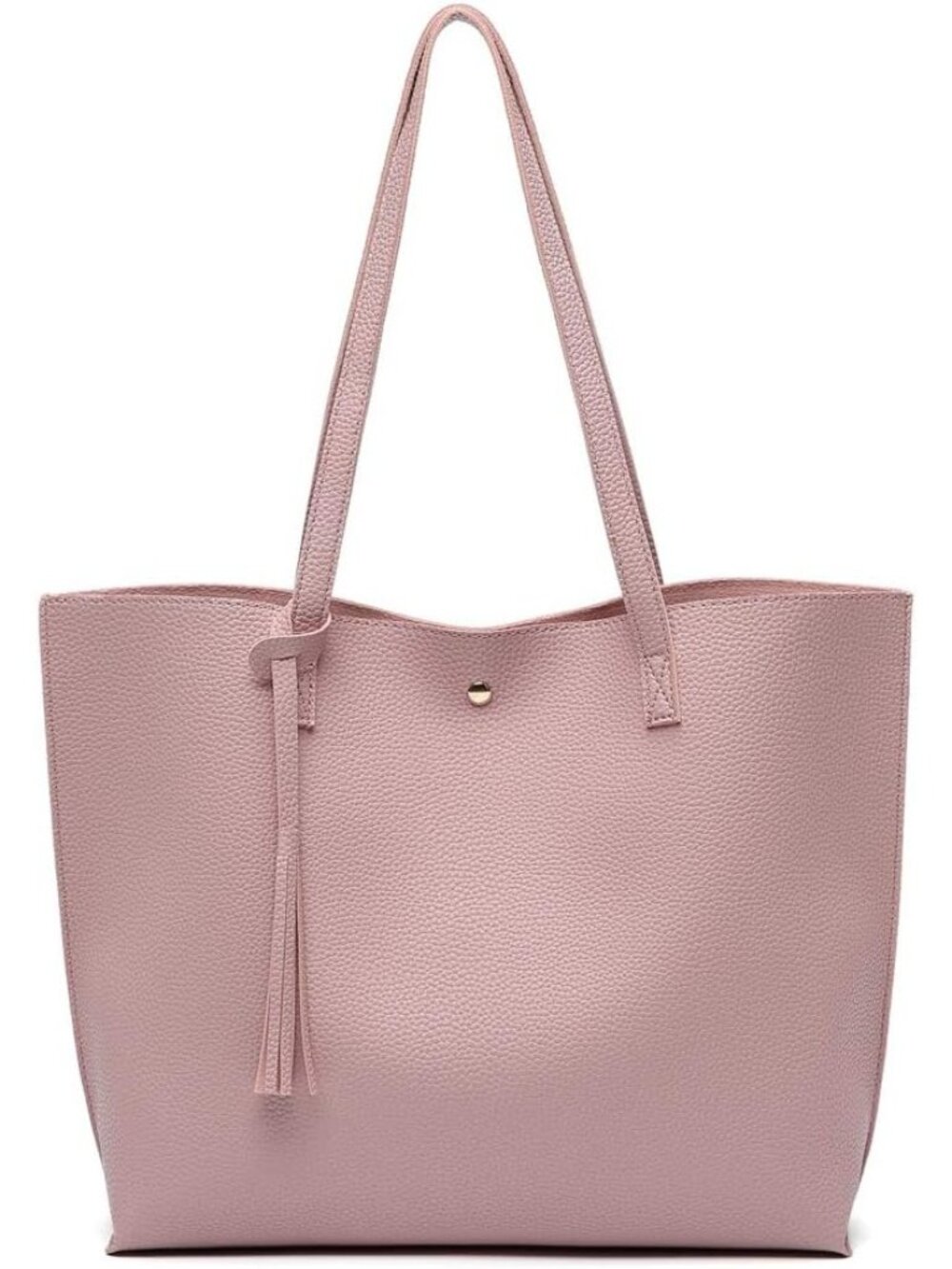 〽️Women Baby Pink Faux Leather Big Capacity Tassel Casual Shoulder Tote Handbag